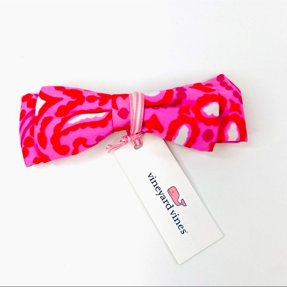 Vineyard Vines Formosa Pink White Island Scarf Print Bow Hair Barrette NWT - Picture 1 of 7
